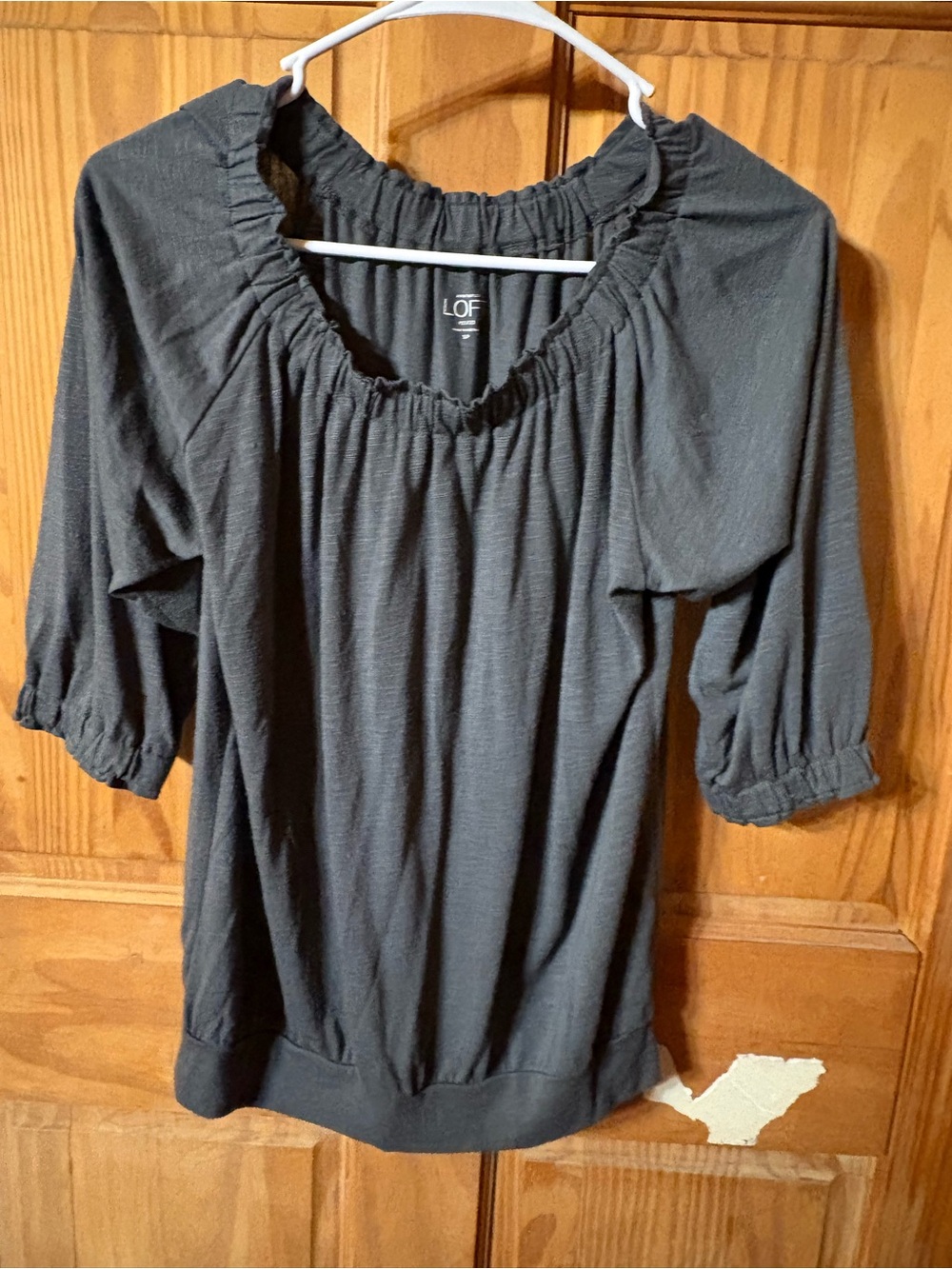 LOFT Dark Gray Ruched Scoop-Neck Blouse